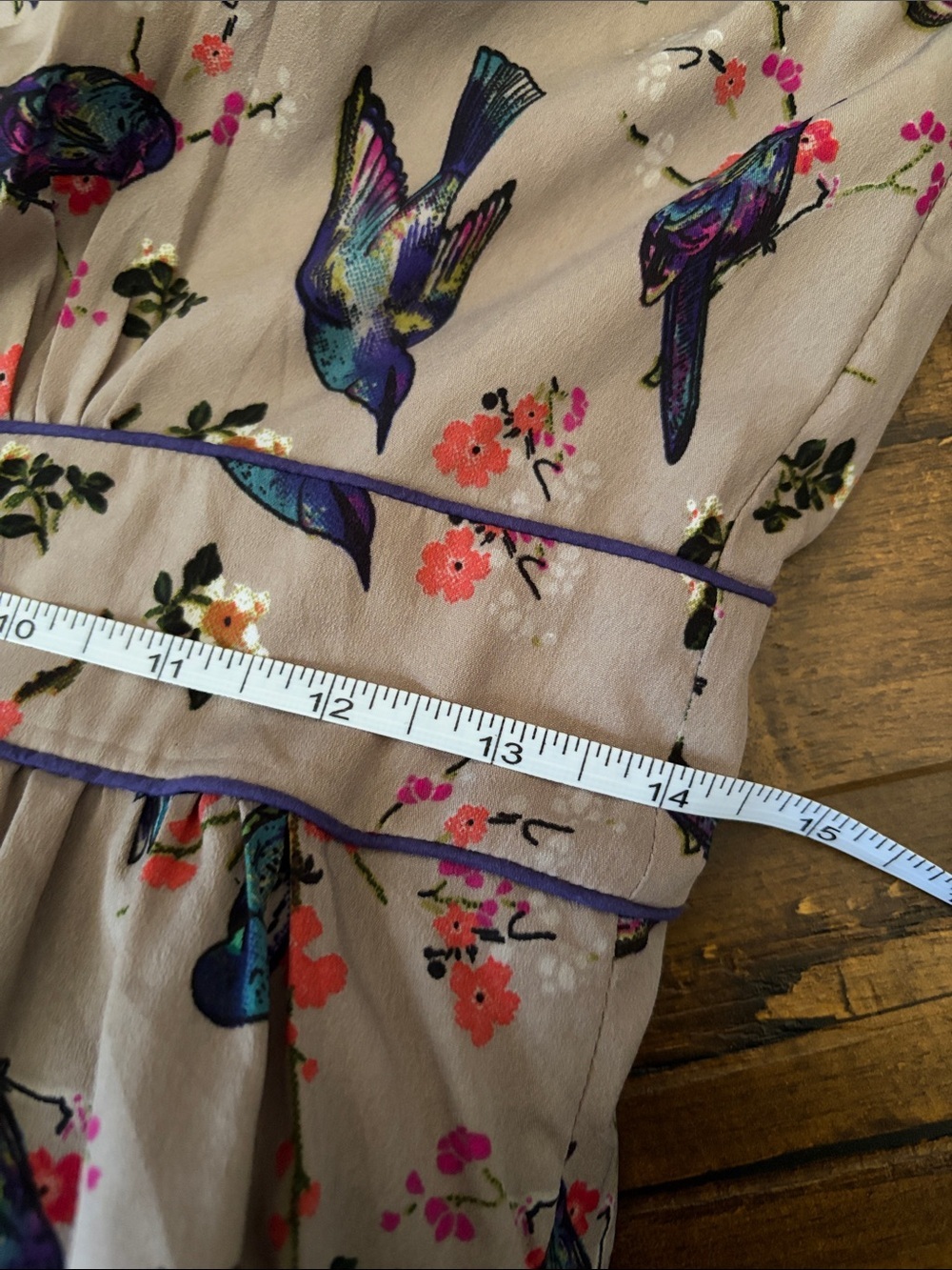 Emily And Fin Small Rachel Dress Bird-Print Cap Sleeve Dress - M - Picture 11 of 12